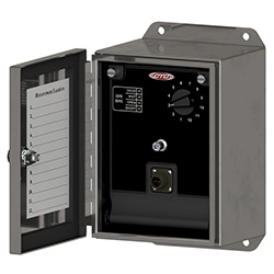 A render of a JB210 Series standard size stainless steel iBox enclosure shown with front lid open.